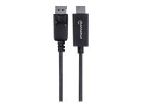 Manhattan DisplayPort 1.2 to HDMI Cable, 4K@60Hz, 3m, Male to Male, DP With Latch, Black, Not Bi-Directional, Three Year Warranty, Polybag - adapter cable - DisplayPort / HDMI - 3 m