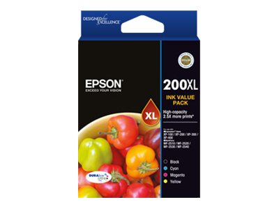 Epson 200XL Ink Value Pack 4-pack XL black yellow cyan magenta original ink Product shot Front 79200