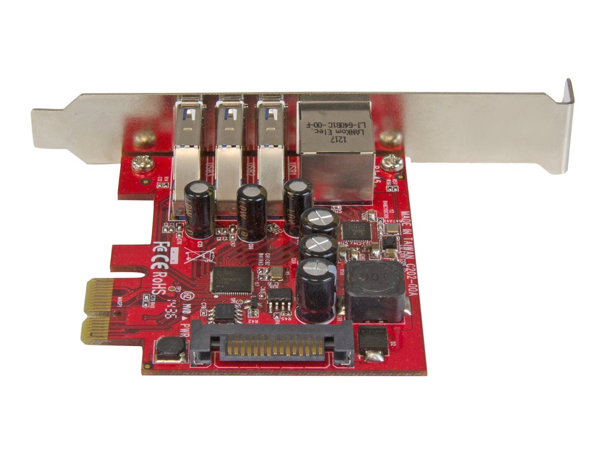 StarTech.com 3 Port PCI Express USB 3.0 Card + Gigabit Ethernet - Fits Standard & Low-Profile PCs - UASP Supported - Optional SATA Power (PEXUSB3S3GE) - síťový / USB adaptér - PCIe 2.0 - USB 3.0 x 3 + 1000Base-T x 1 – foto 4