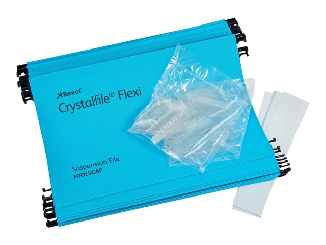 Rexel Crystalfile Flexi Hanging File For Foolscap Capacity 150 Sheets Tabbed Blue Pack Of 50