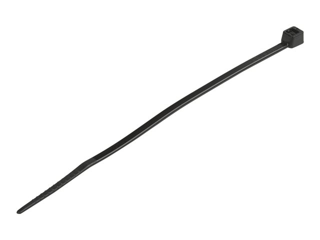 Image of StarTech.com 4"(10cm) Cable Ties, 1/16"(2mm) wide, 7/8"(22mm) Bundle Diameter, 18lb(8kg) Tensile Strength, Nylon Self Locking Zip Ties with Curved Tip, 94V-2/UL Listed, 100 Pack, Black - Nylon 66 Plastic - TAA (CBMZT4B) - cable tie - TAA Compliant