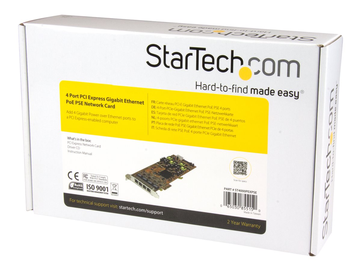 StarTech.com 4 Port Gigabit PoE (Power over Ethernet) Card - PCIe Network Card - PoE / PoE+ Up to 25W Per Port - PCIe NIC - Gigabit Ethernet Card (ST4000PEXPSE) - síťový adaptér - PCIe x4 - Gigabit Ethernet x 4 – foto 4
