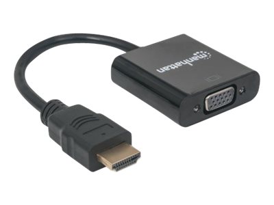 Manhattan HDMI to VGA Converter cable, 1080p, 30cm, Male to Female, Equivalent to Startech HD2VGAE2, Micro-USB Power Input Port for additional power if needed, Black, Three Year Warranty, Polybag