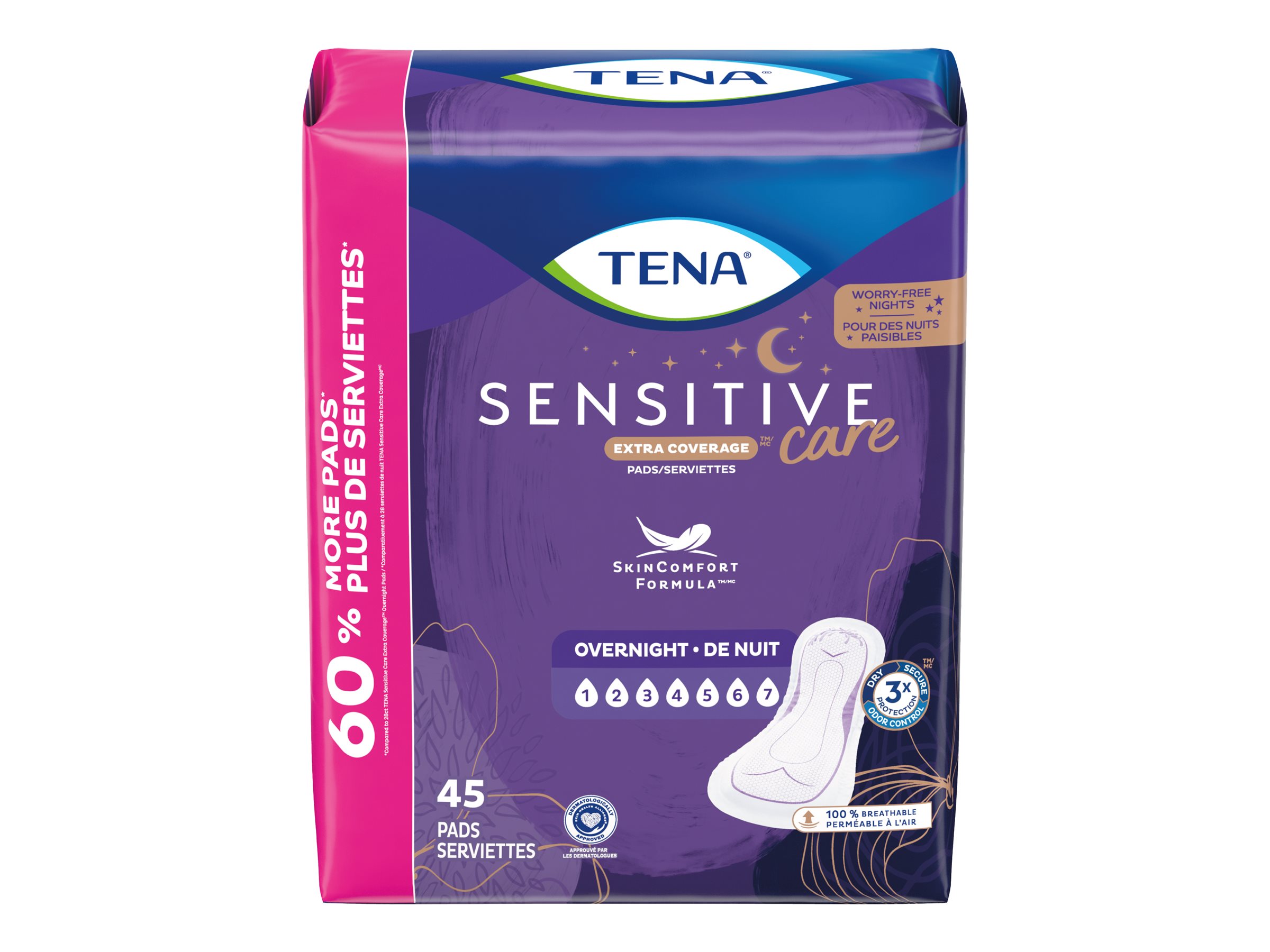 Tena Sensitive Care Extra Coverage Overnight Sanitary Pads - 45's
