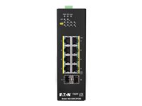 Eaton Tripp Lite series 8-Port Lite Managed Industrial Gigabit Ethernet Switch - 10/100/1000 Mbps, PoE+ 30W, 2 GbE SFP Slots, -10° to 60°C, DIN Mount Switch 8-porte Gigabit Ethernet PoE+