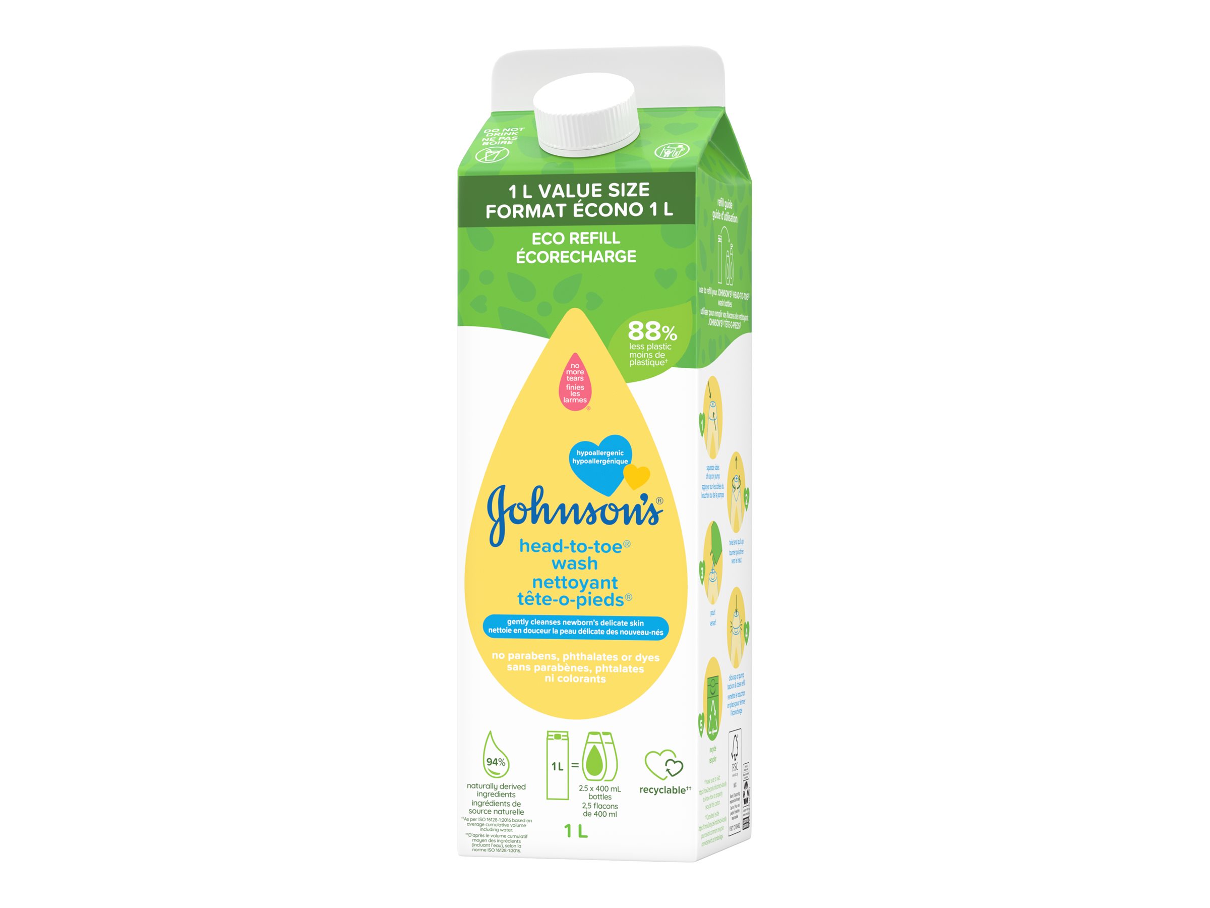 Johnson's Head-To-Toe Baby Body/Hair Wash Refill - 1L