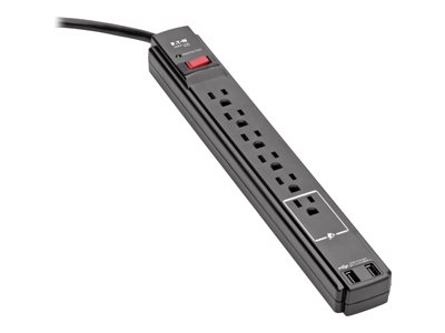Tripp Lite Protect It! 6-Outlet Surge Protector, 6 ft. Cord, 990 Joules, 2 USB Ports (2.1A), Black Housing