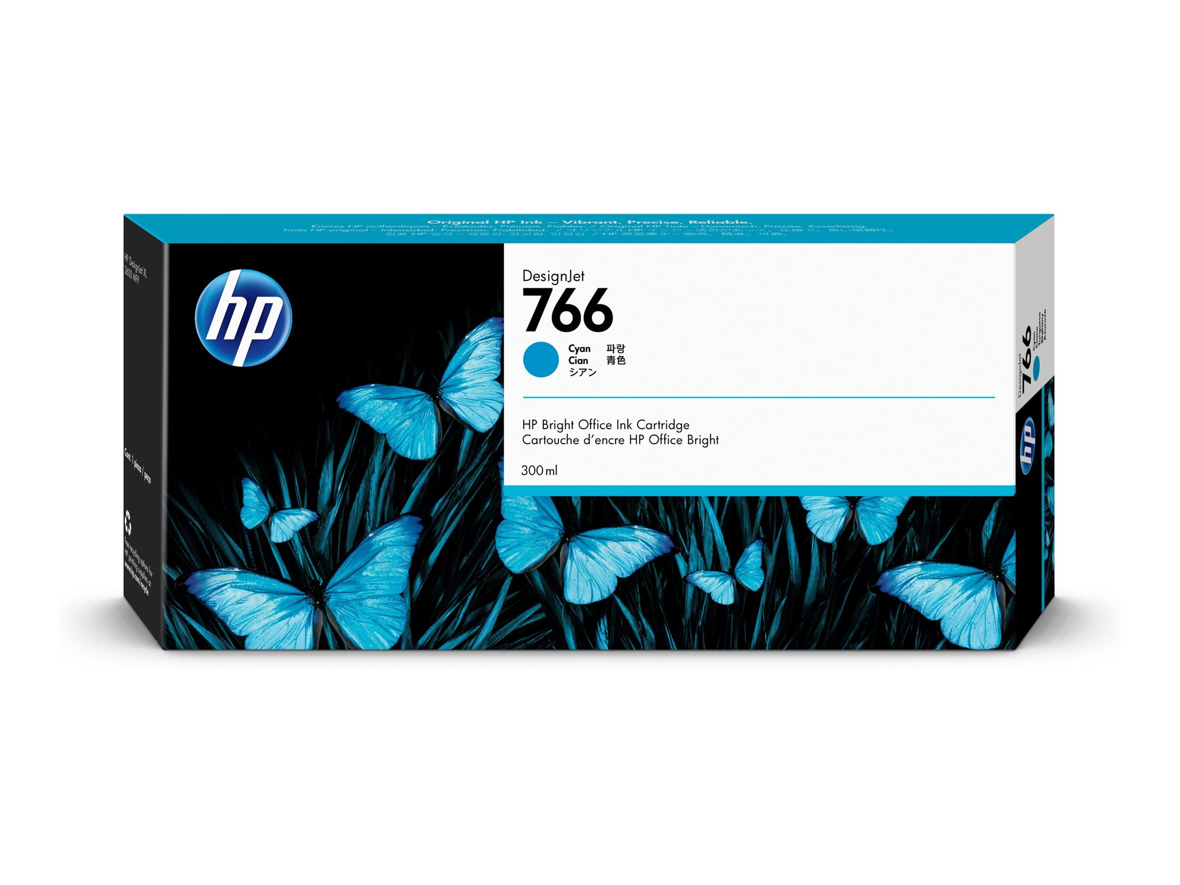 HP 766 cyan original DesignJet ink Product shot Front 79951