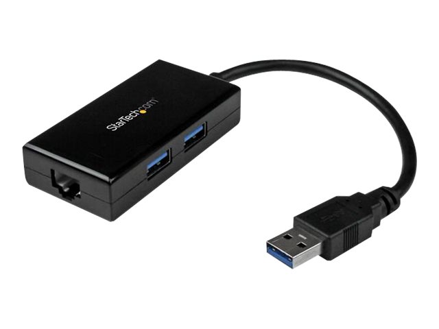 Image of StarTech.com 2 Port USB 3.0 Hub with Ethernet - USB 3.0 x 2 - Gigabit Ethernet Network Adapter for Windows / Mac / Chrome (USB31000S2H) - network adapter - USB 3.0 - Gigabit Ethernet x 1