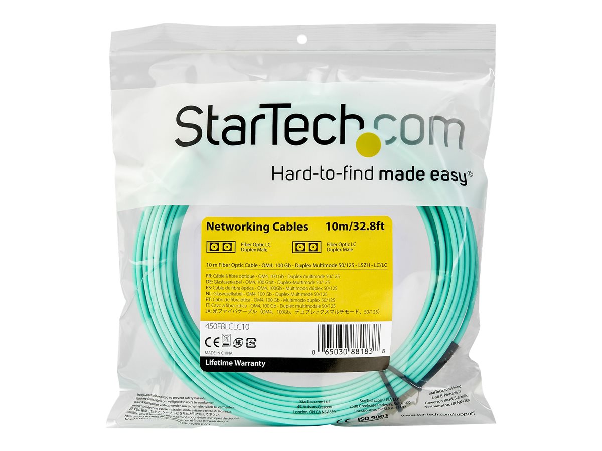 StarTech.com 10 m OM4 LC to LC Multimode Duplex Fiber Optic Patch Cable- Aqua - 50/125 - Fiber Optic Cable - 40/100Gb - LSZH (450FBLCLC10) - patch kabel - 10 m - 10 m - vodě - barva – foto 2