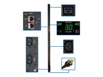 Tripp Lite 5/5.8kW Single-Phase Switched PDU with LX Platform Interface, 208/240V Outlets (20 C13 & 4 C19), L6-30P, 0U, TAA