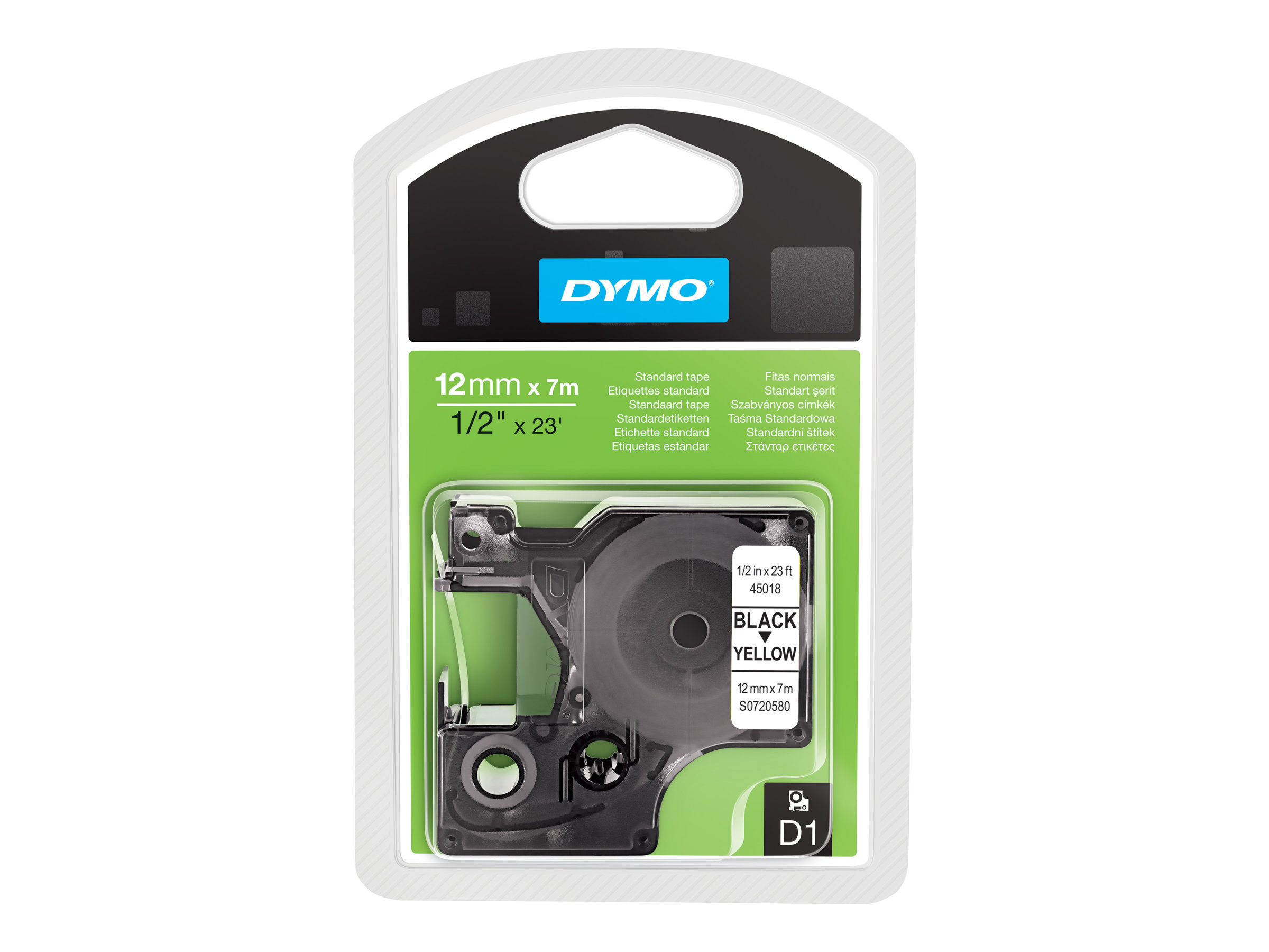 An image of DYMO D1 - label tape - 1 cassette(s) - Roll (1.2 cm x 7 m)