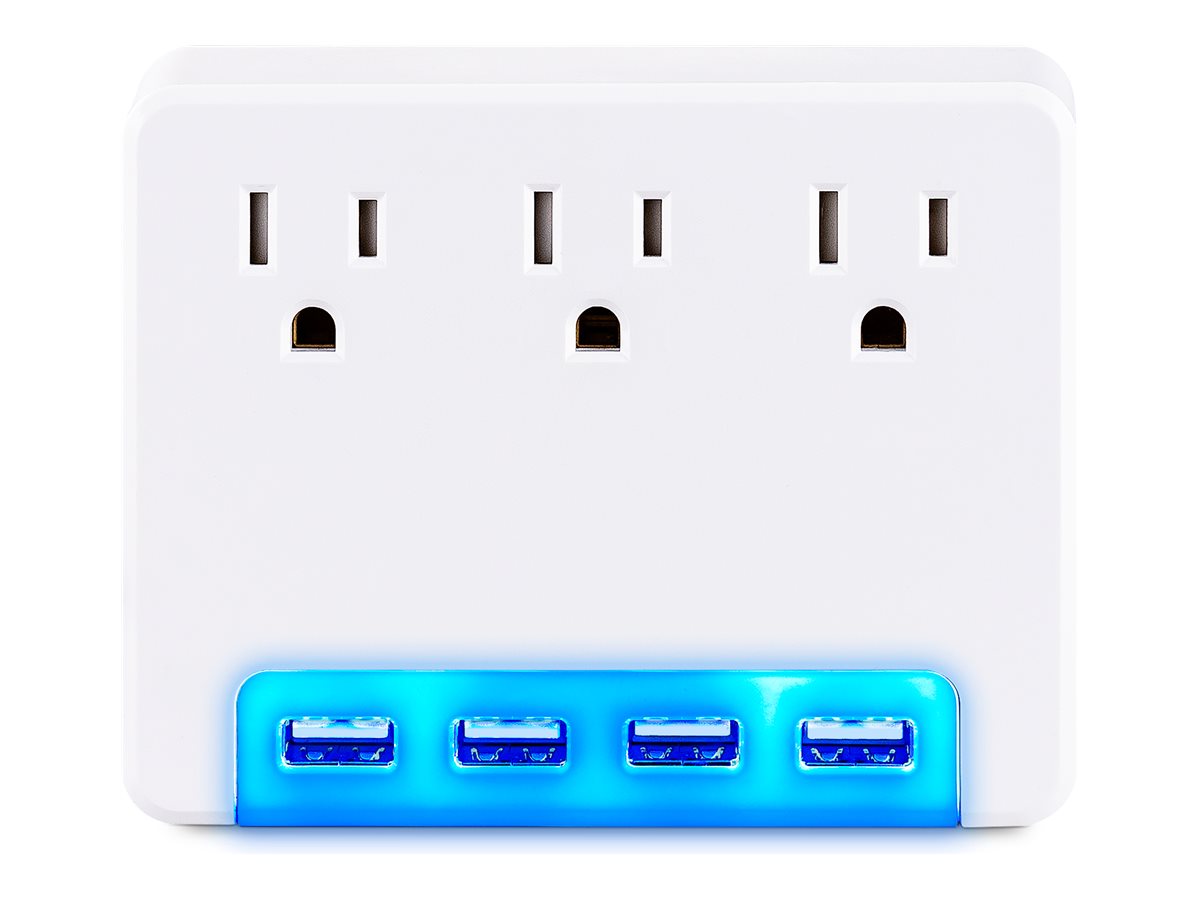 3AC OUT WALL TAP NEMA 125V4PORT USB 3.4A GLOW 1YR WARR