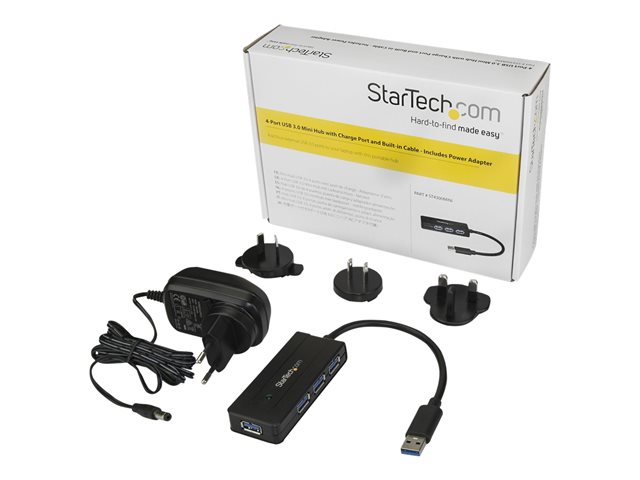 StarTech.com 4 Port USB 3.0 Hub SuperSpeed 5Gbps with Fast Charge Portable USB 3.1/USB 3.2 Gen 1 Type-A Laptop/Desktop Hub, USB Bus Power or Self Powered for High Performance, Mini/Compact - 15W of Shared Power (ST4300MINI)