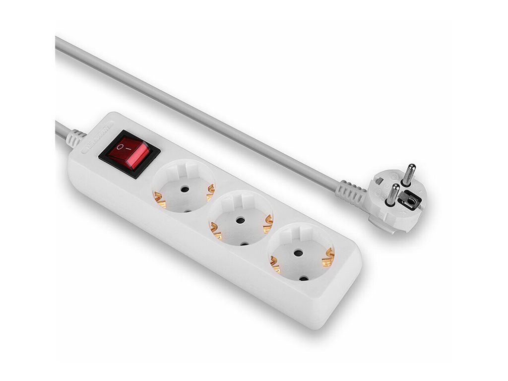 Multiprise 3 prises Schuko avec interrupteur, blanc