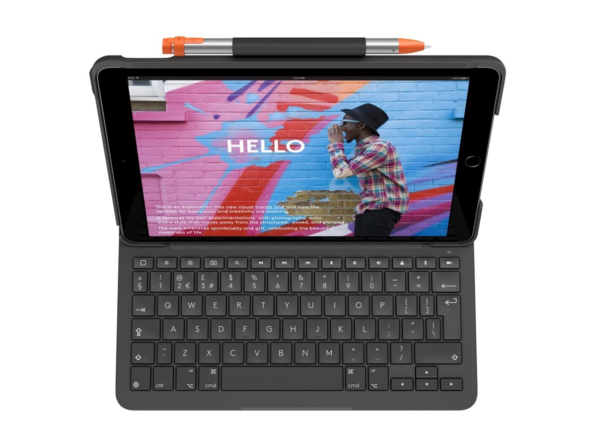 Logitech Slim Folio - klávesnice a pouzdro - QWERTY - španělská - oxfordská šedá Vstupní zařízení – foto 2
