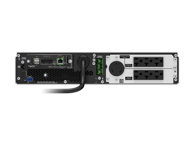 APC Smart-UPS SRT 2200VA RM - Onduleur (rack-montable) - CA 120 V - 1.8 kW - 2200 VA - Ethernet 10/100, RS-232, USB - connecteurs de sortie : 7 - 2U - noir - avec APC UPS Network Management Card - pour P/N: AR3103SP, AR3106SP, NBWL0356A, SCL500RM1UC, SCL500RM1UNC, SMTL1000RM2UC, SMTL750RM2UC