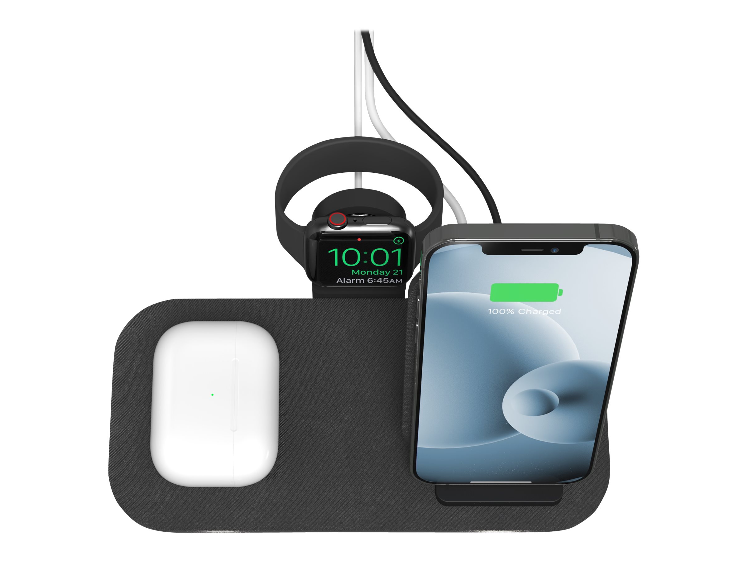 mophie Stand Plus wireless charging pad / charging stand USB 15 Usage / lifestyle Left-angle 72755