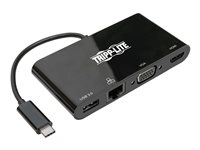 Tripp Lite USB 3.1 Gen 1 USB-C Adapter Converter Thunderbolt 3 Compatible 4K @ 30Hz - HDMI, VGA, USB-A Hub Port and Gigabit Ethernet, Black - docking station - USB-C 3.1 - VGA, HDMI - GigE