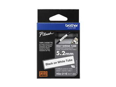 Schrumpfschlauchkassette Brother 5,2mm weiß/schwarz HSE211E - HSE211E