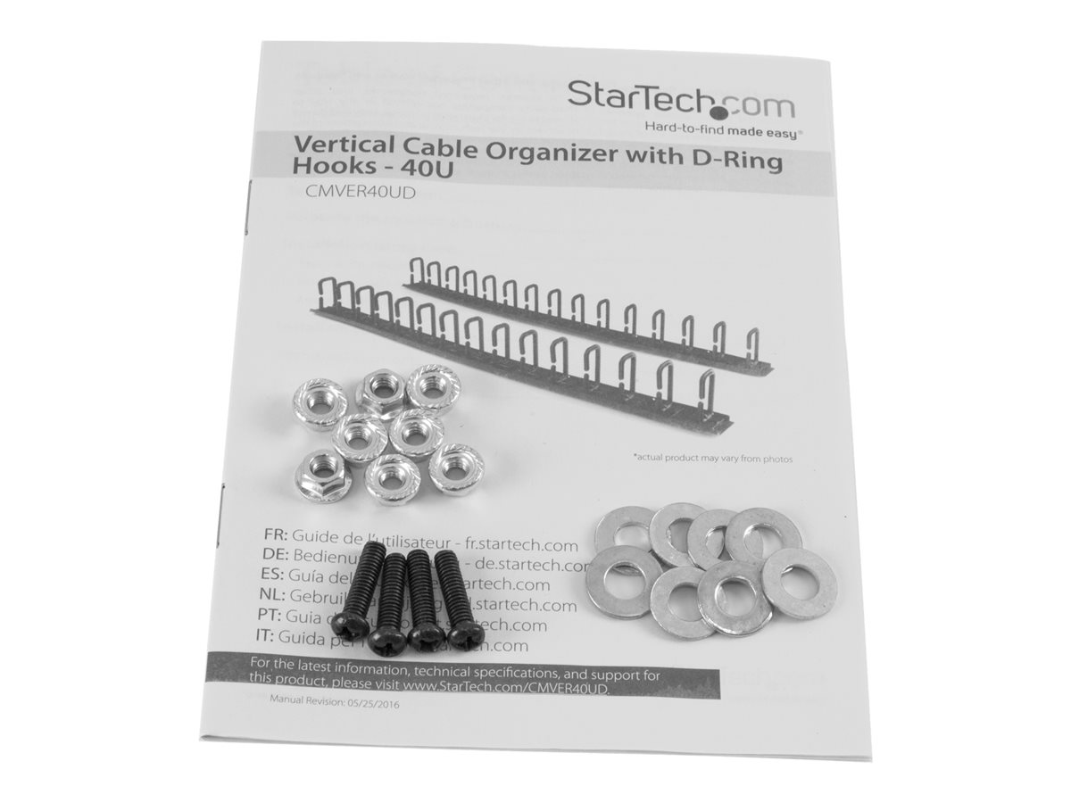 StarTech.com Vertical 0U Server Rack Cable Management w/ D-Ring Hooks - 40U Network Rack Cord Manager Panels - 2x 3ft Wire Organizers (CMVER40UD) - sada pro správu kabelů D-ring - 40U – foto 10
