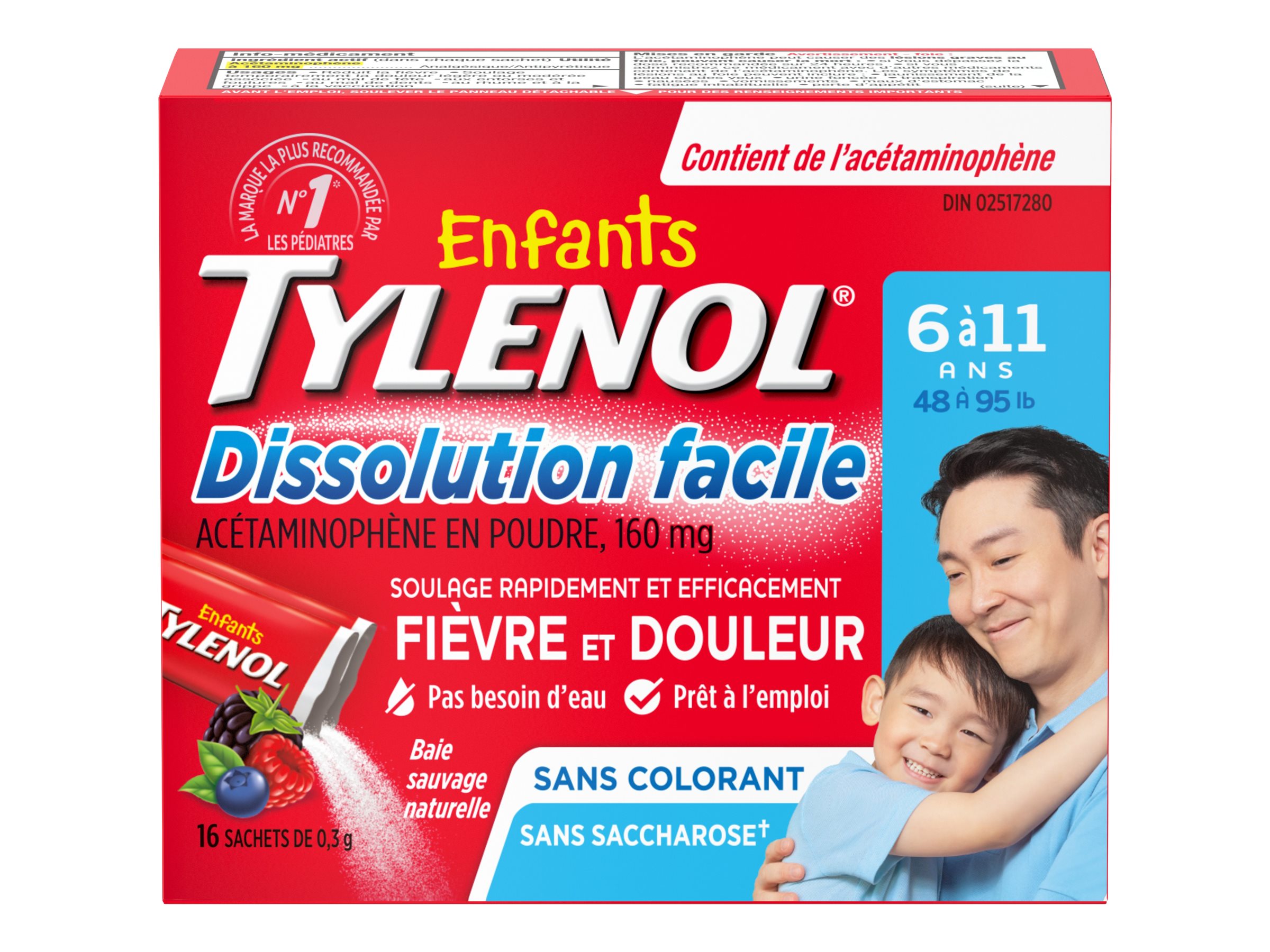 Tylenol* Easy Dissolve Pain Relief Acetaminophen Powder Wild Berry 16s