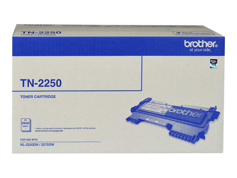 Brother TN2250 High Yield black original toner Package view Front 79525