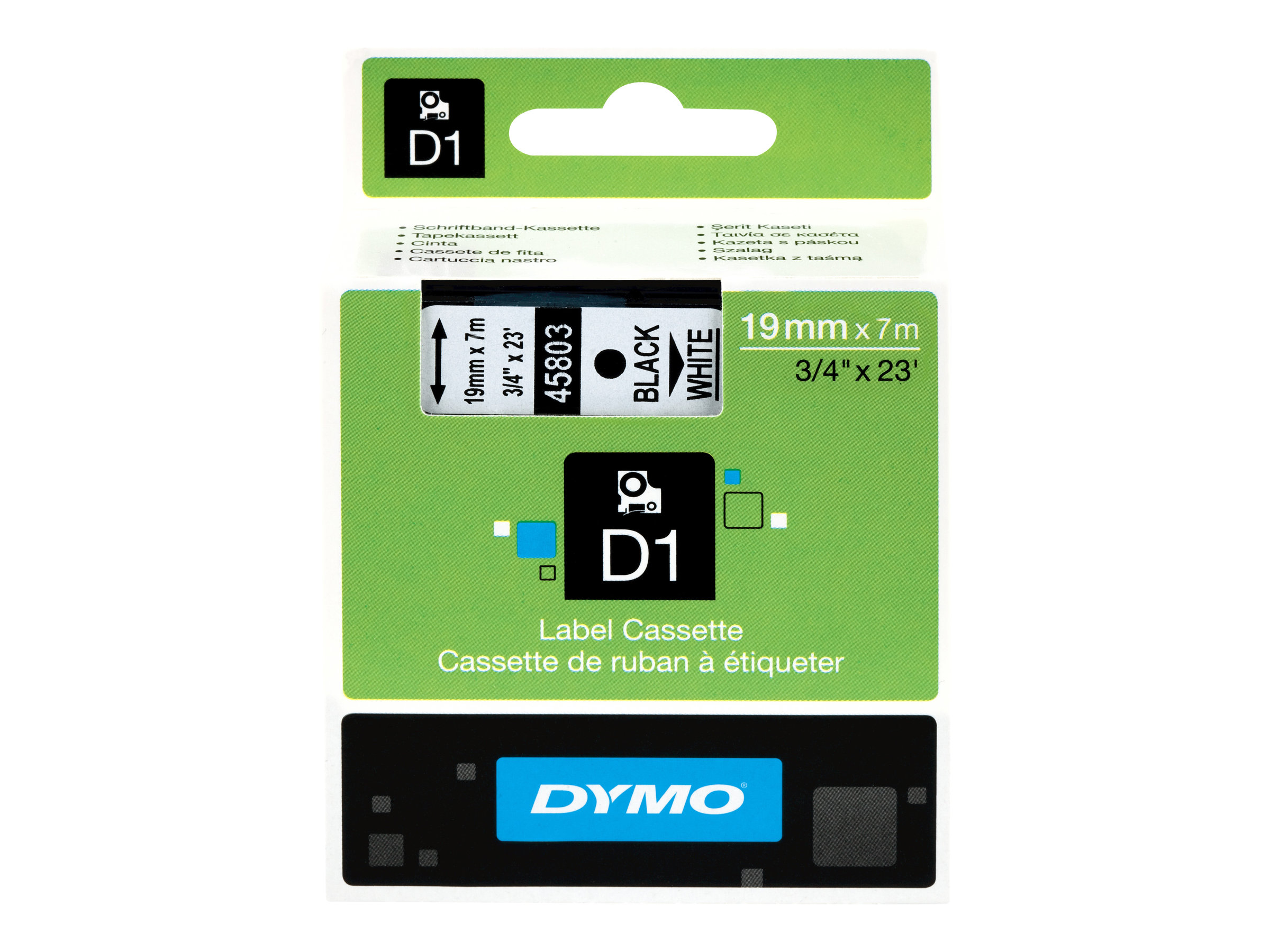 An image of DYMO D1 - tape - glossy - 1 cassette(s) - Roll (1.9cm x 7m)