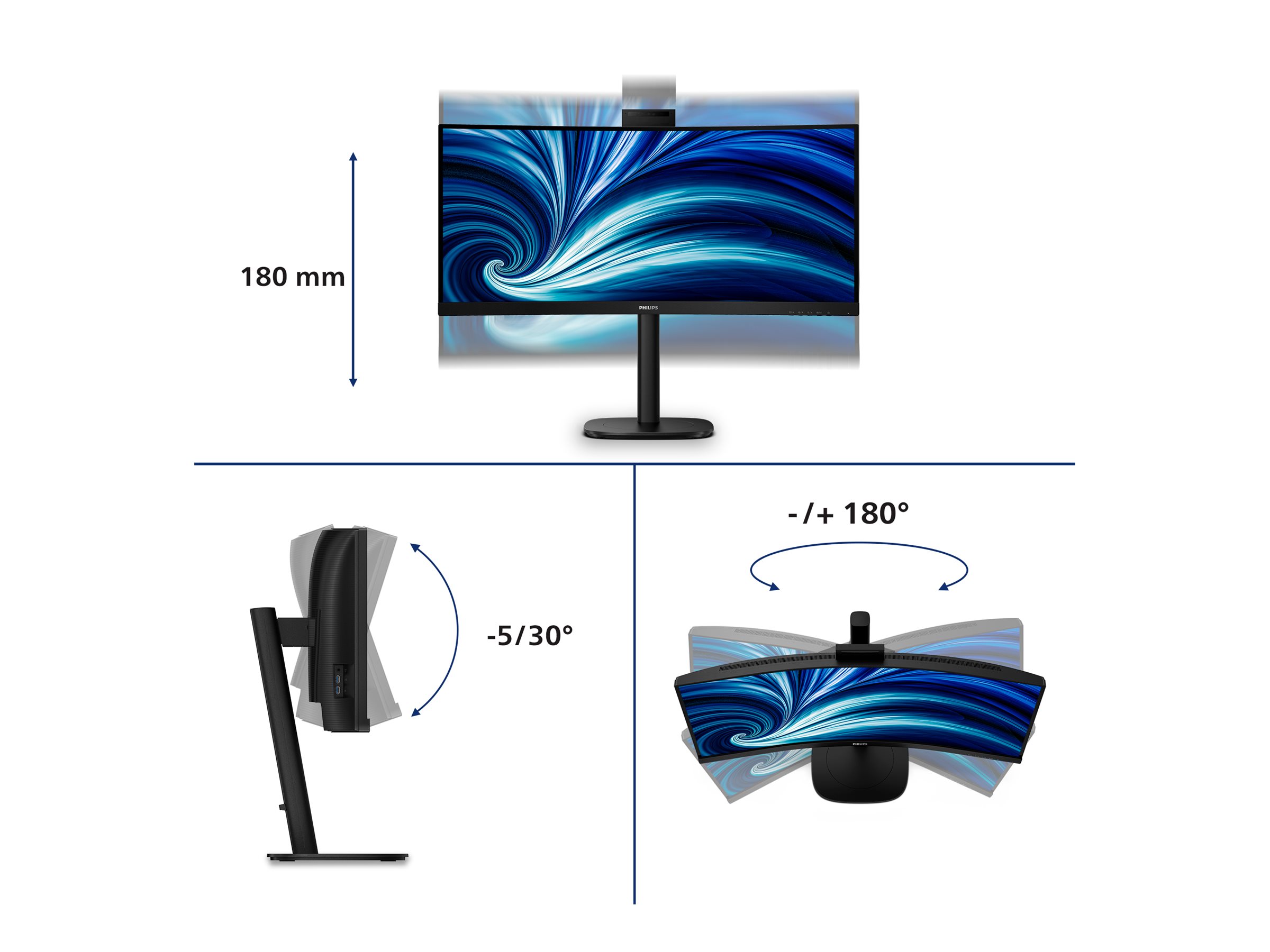 Philips 34B2U3600CH 3000 Series LED monitor curved 34 Product shot Back 78850