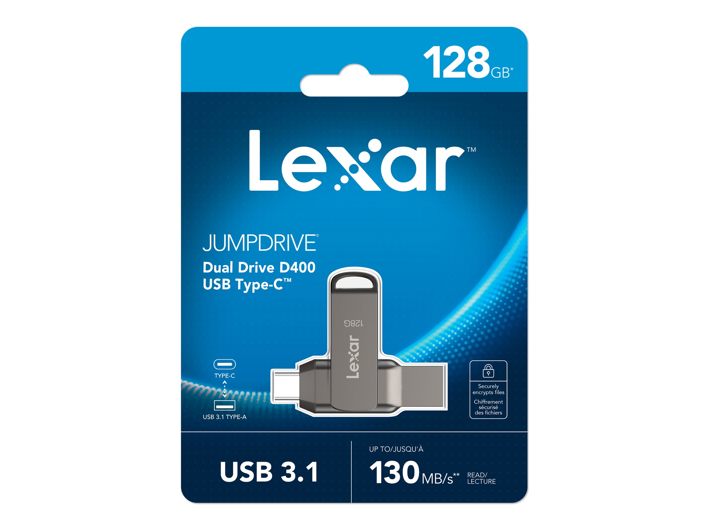 Lexar JumpDrive Dual Drive D400 USB 3.1 Flash Drive - 128GB