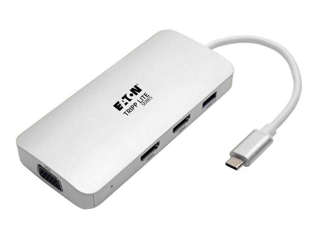 Tripp Lite USB C Docking Station w/ USB-A Hub, 2x HDMI, VGA, PD Charging 1080p @ 60 Hz, Silver USB Type C, USB-C, USB Type-C Thunderbolt 3 Compatible