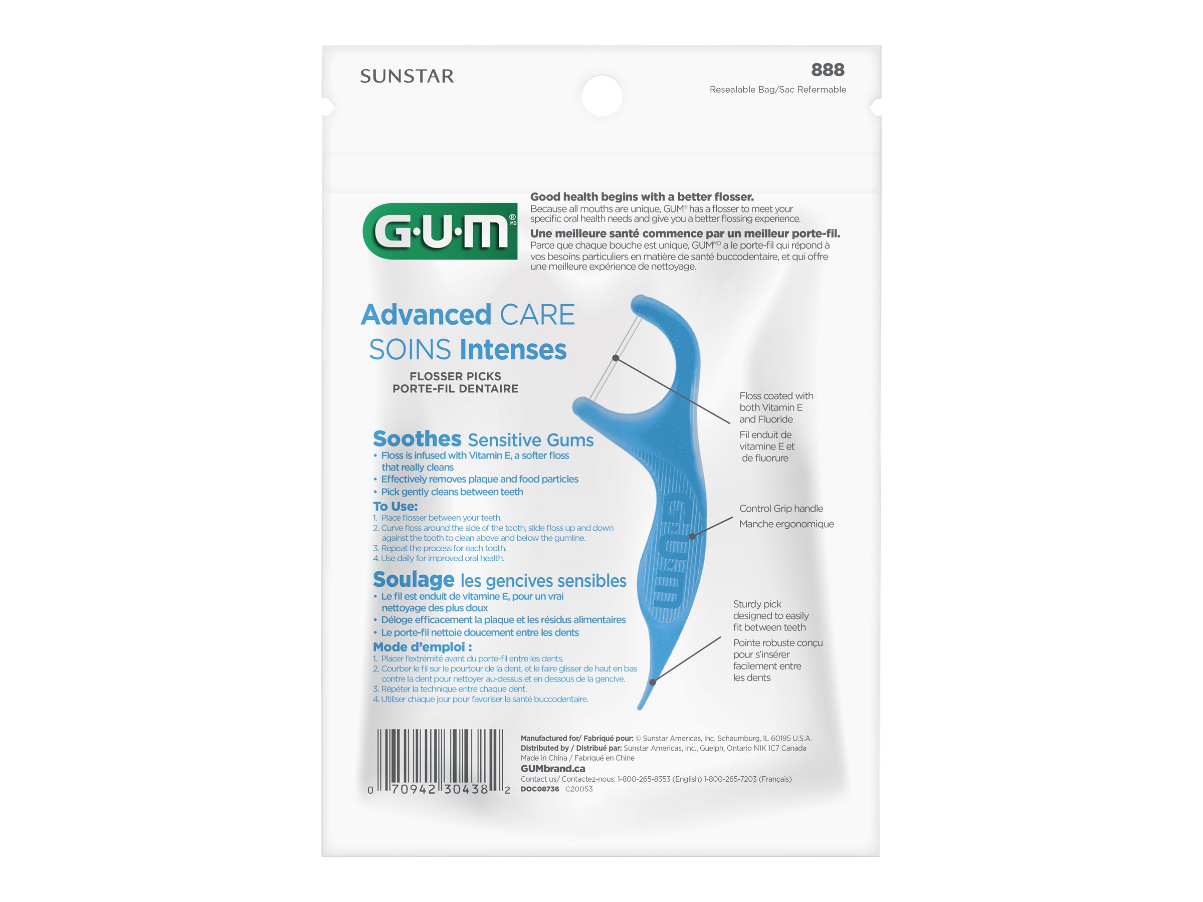 G.U.M Advanced Care Flossers with Vitamin E and Fluoride -  Fresh Mint - 90s