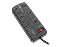 Eaton Tripp Lite Series 8-Outlet Surge Protector Power Strip with 2 USB Ports (2.1A Shared) - 8 ft. Cord, 1200 Joules, Black