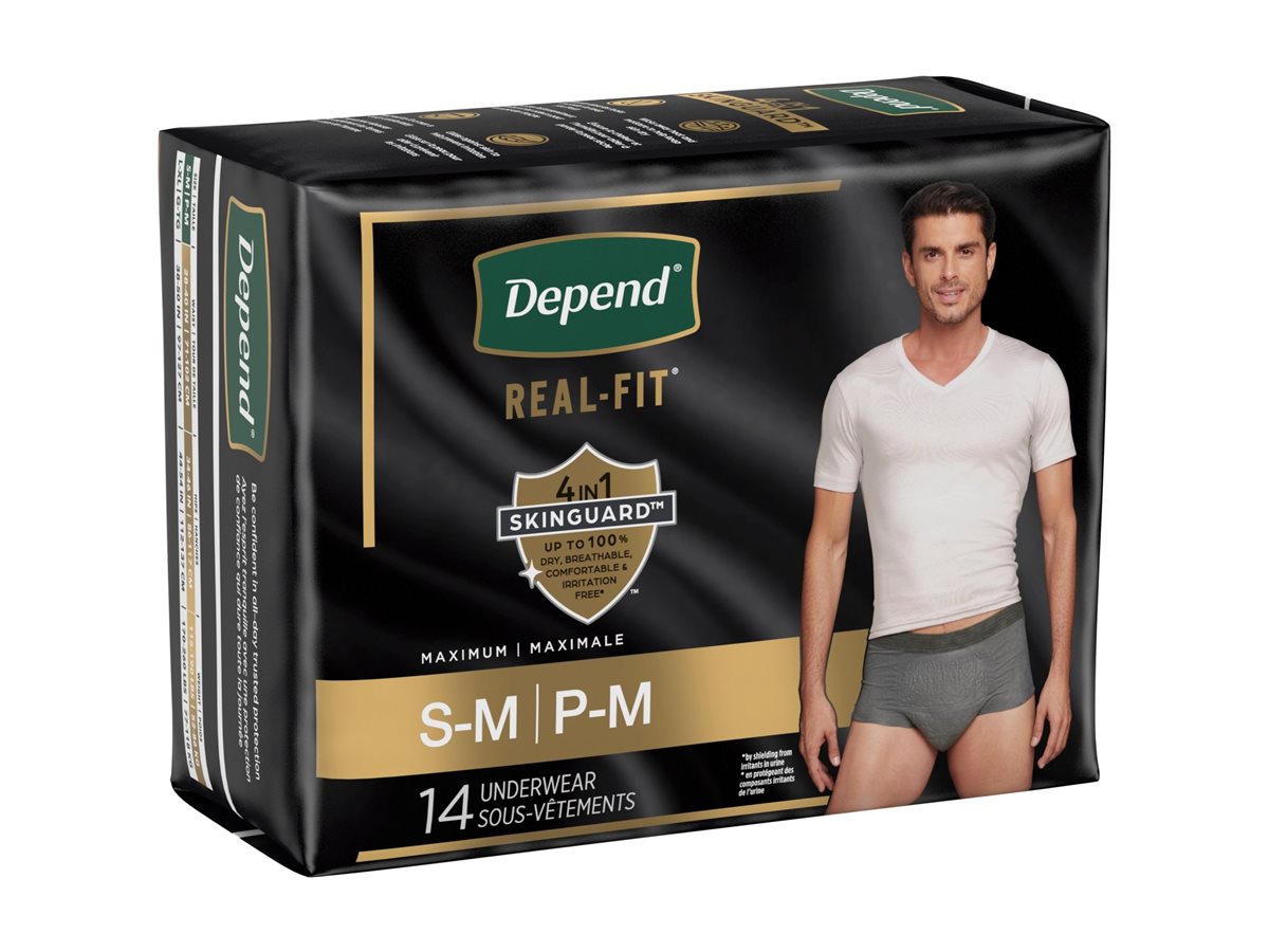 Depend Real Fit Incontinence Pants for Men - Maximum - Small/Medium - Grey/Black - 14's