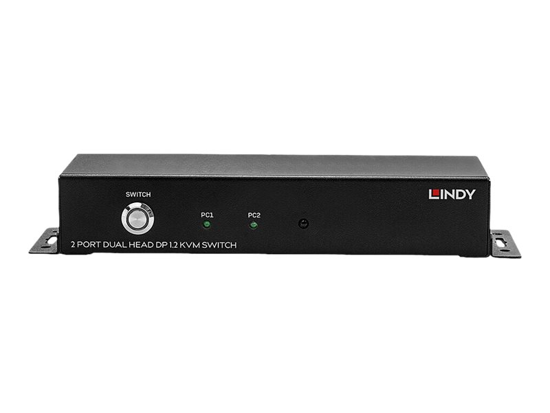 LINDY 2 Port, Dual Head, DisplayPort 1.2, KVM Switch, 4x USB2.0, 2x DP 1.2 Output
