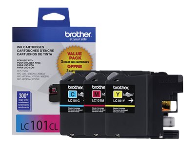 Brother LC101 3 Pack Colour Printer Ink Cartridges - LC1013PKS