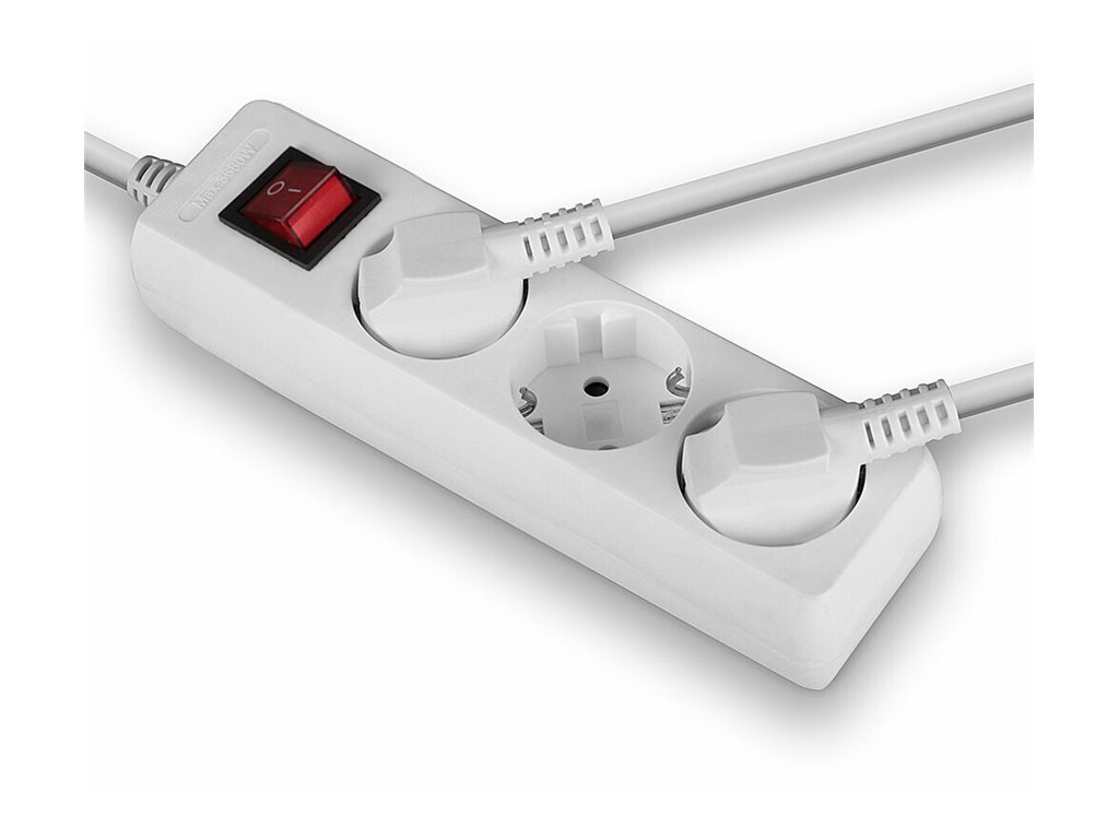 Multiprise 3 prises Schuko avec interrupteur, blanc