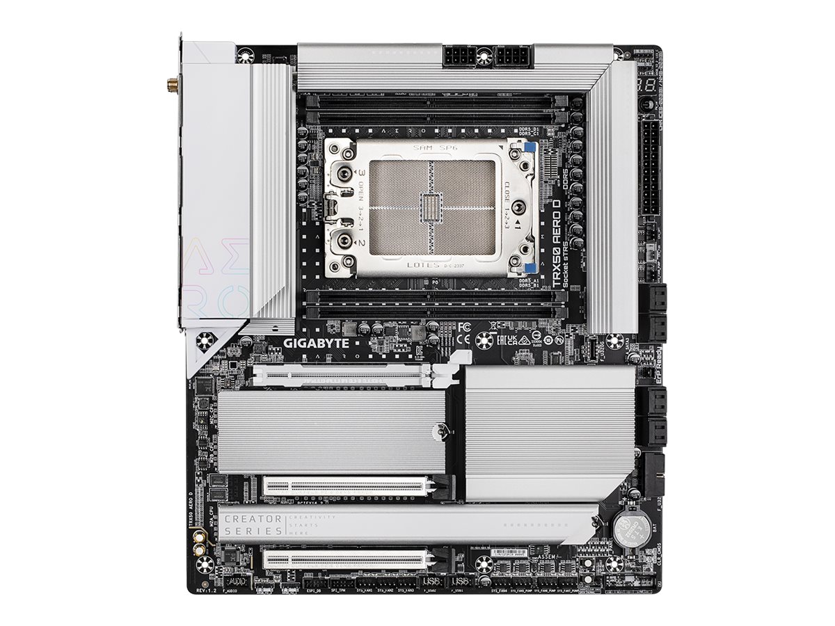 Gigabyte TRX50 AERO D 1.2 motherboard extended ATX Socket sTR5 AMD Product shot Front 79875