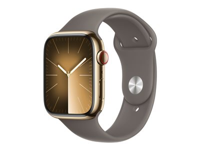 Apple Watch Series 9 (GPS + Cellular) - gold stainless steel - smart watch  with sport band - clay - 64 GB