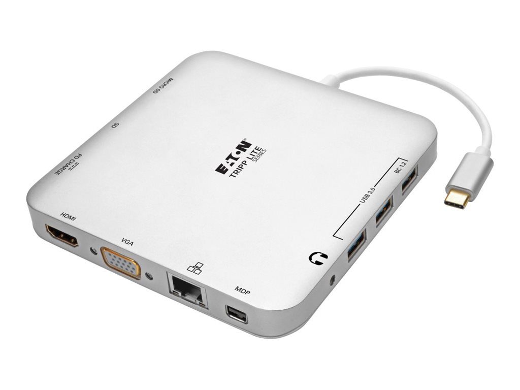Tripp Lite USB C Laptop Docking Station w/ mDP, HDMI, VGA, GbE, 4K @ 30 Hz, Thunderbolt 3