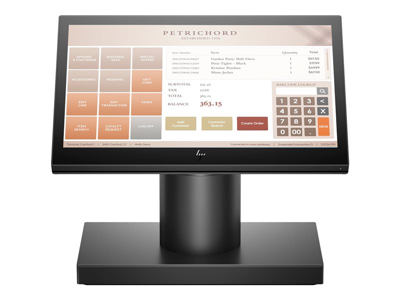 HP Engage One 145 - All-in-One (Komplettlösung) - 1 x Core i5 7300U / 2.6 GHz - RAM 8 GB - SSD 256 GB - NVMe - HD Graphics 620 - GigE - Win 10 IoT Enterprise 64-bit Retail - Monitor: LED 35.56 cm (14") 1920 x 1080 (Full HD) Touchscreen