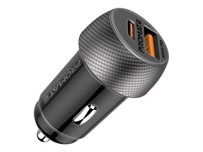 Promate DriveGear-PD33 car power adapter ultra-fast dual port 24 pin USB-C USB Type A 33 Product shot Right-angle 79250