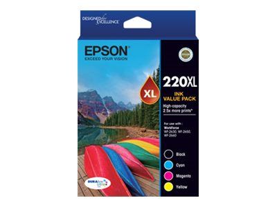 Epson 220XL Ink Value Pack 4-pack XL black yellow cyan magenta original ink Package view Front 79225