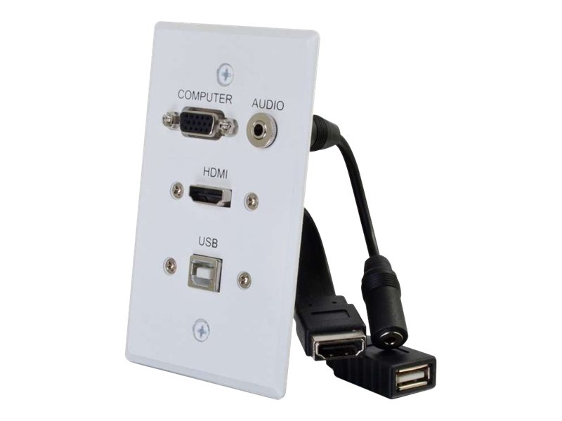 HDMI, VGA, 3.5MM AUDIO AND USB PASS THROUGH SINGLE GANG WALL PLATE