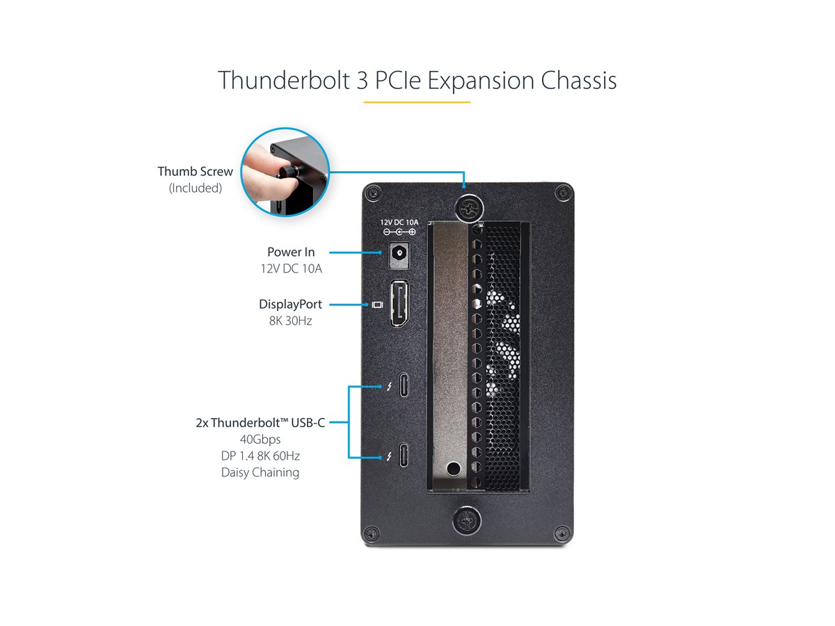 StarTech.com Thunderbolt 3 PCIe Expansion Chassis, Enclosure Box W/Dual PCI-E Slots, External PCIe Slots for Laptops/Desktops/All-In-Ones, 8K/4K Output Via TB3/DP 1.4 Ports - For PCI Express Cards (2TBT3-PCIE-ENCLOSURE) - systémový bus extender - DP - kompatibilní s TAA – foto 3