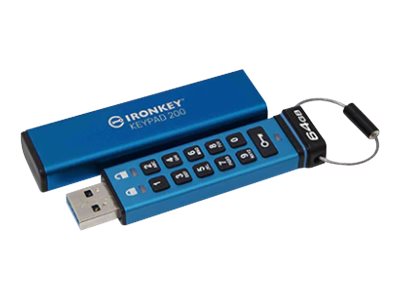 Kingston IronKey Keypad 200 64GB USB 3.2 Gen 1 Blå