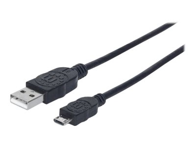 Manhattan USB-A to Micro-USB Cable, 0.5m, Male to Male, Black, 480 Mbps (USB 2.0), Hi-Speed USB, Lifetime Warranty, Polybag