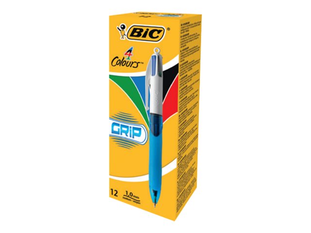 Bic 4 Colours Grip 4 Colour Ballpoint Pen Black Red Blue Green Pack Of 12