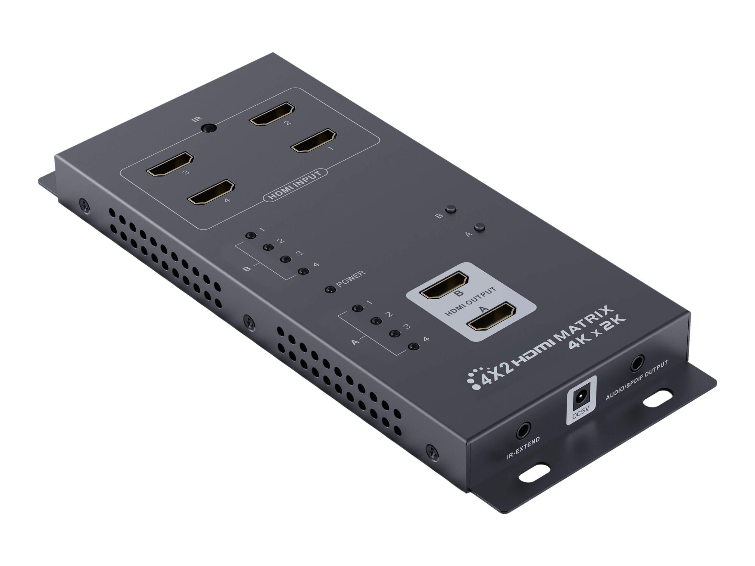 Lenkeng LKV342PRO 4K x 2K HDMI 4 input 2 output Matrix Switch video/audio Product shot Left-angle 79900