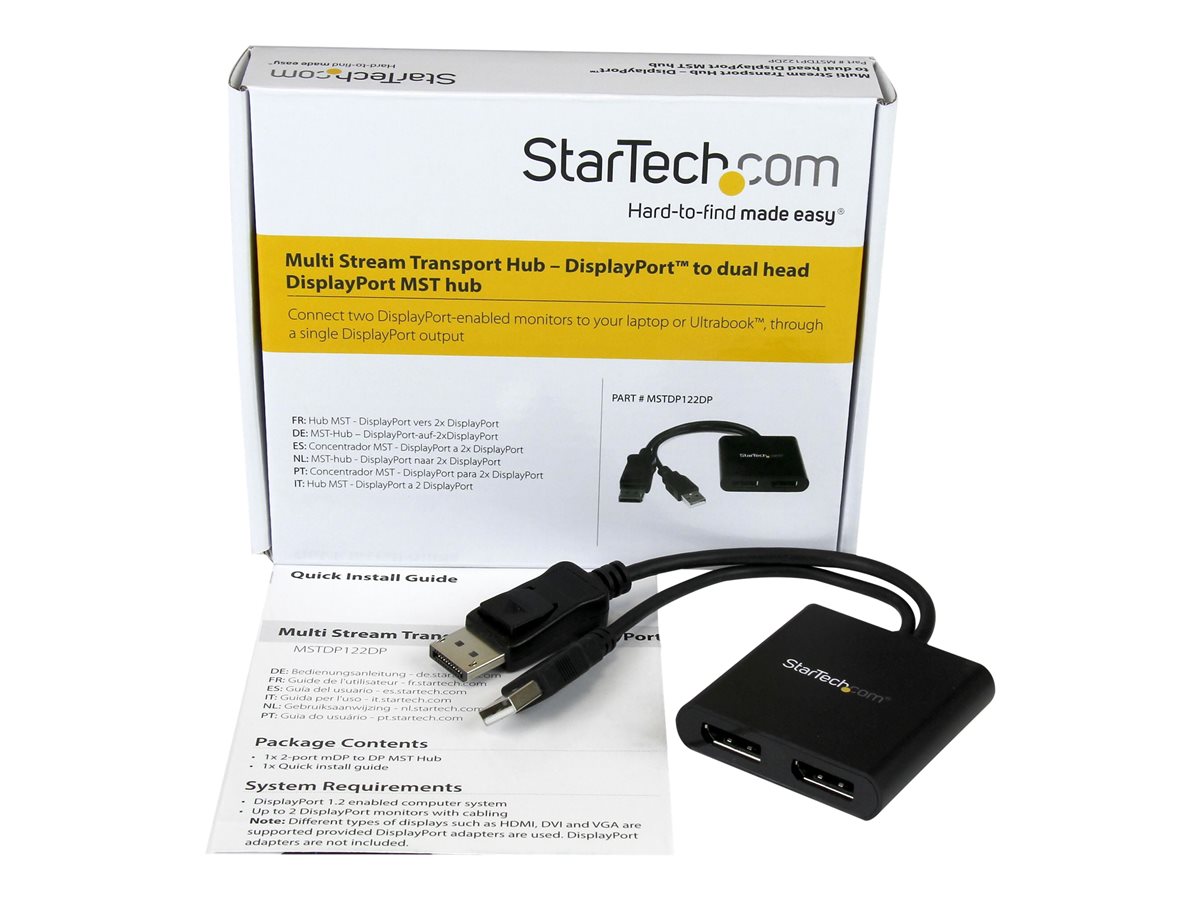 StarTech.com 2-Port Multi Monitor Adapter, DisplayPort 1.2 MST Hub, Dual 4K 30Hz or 1080p, USB Bus Powered, Video Splitter for Extended Desktop Mode on Windows Only, DP to 2x DP MST Hub - Multi Stream Transport (MSTDP122DP) - separátor video - 2 porty – foto 4